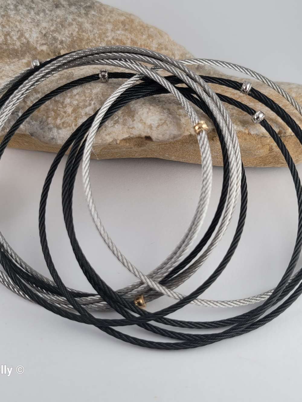 Charriol Genève Steel 10-Row Cable Bangle Bracelet with 18K Yellow Gold Accents